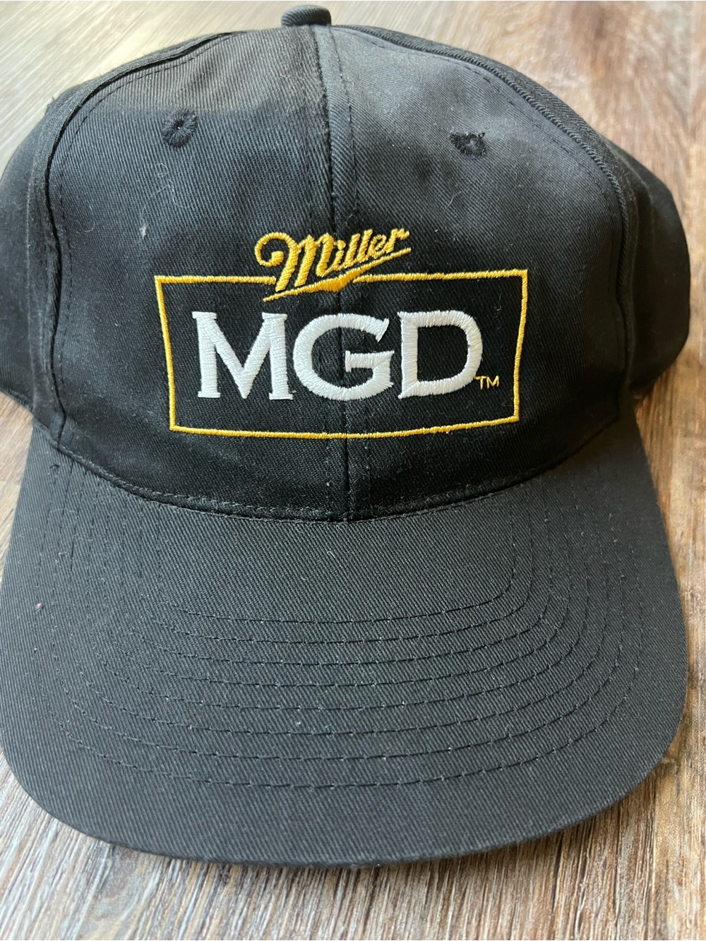 Miller MGD Black Snapback Adjustable Hat Breweriana Beer Cap Headwear